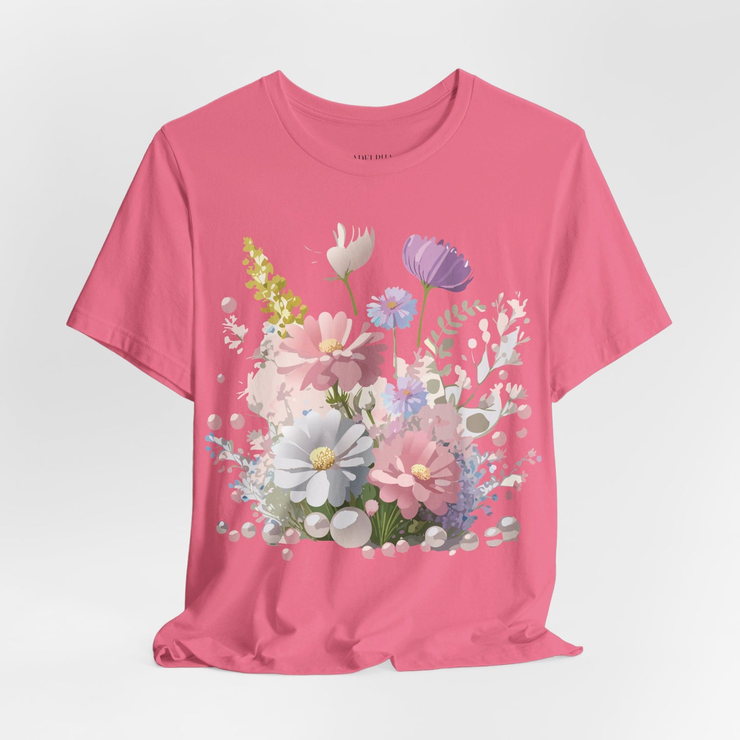 Natural Cotton Tee Shirt with Flowers