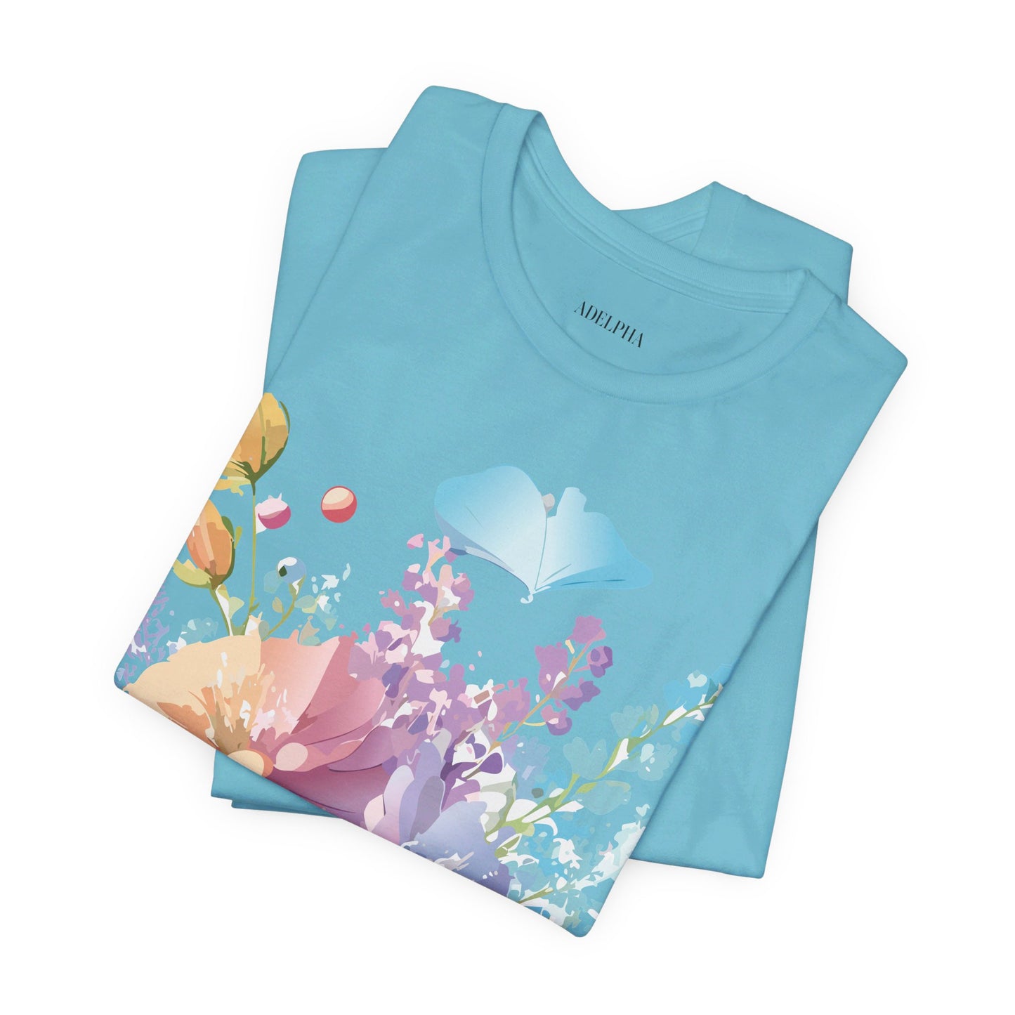 Natural Cotton Tee Shirt with Flowers