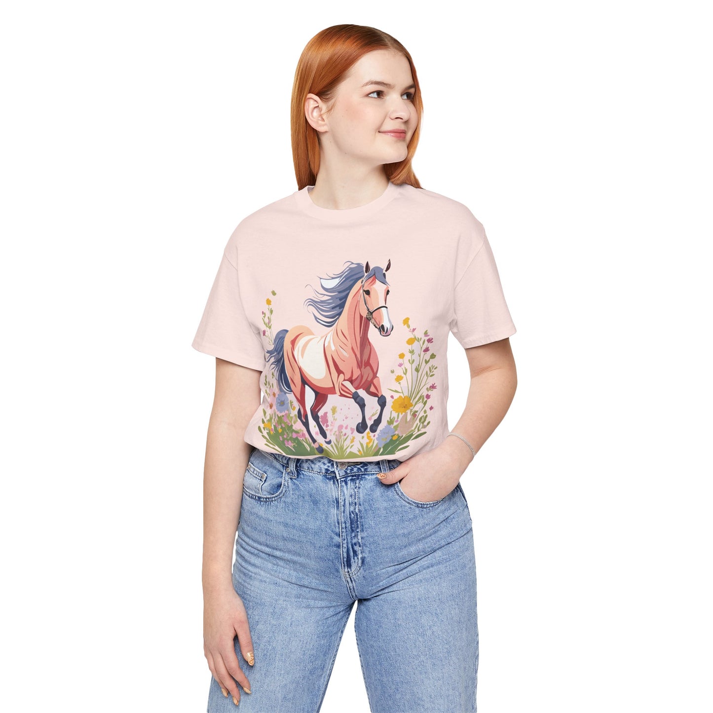 Natural Cotton Tee Shirt with Horse