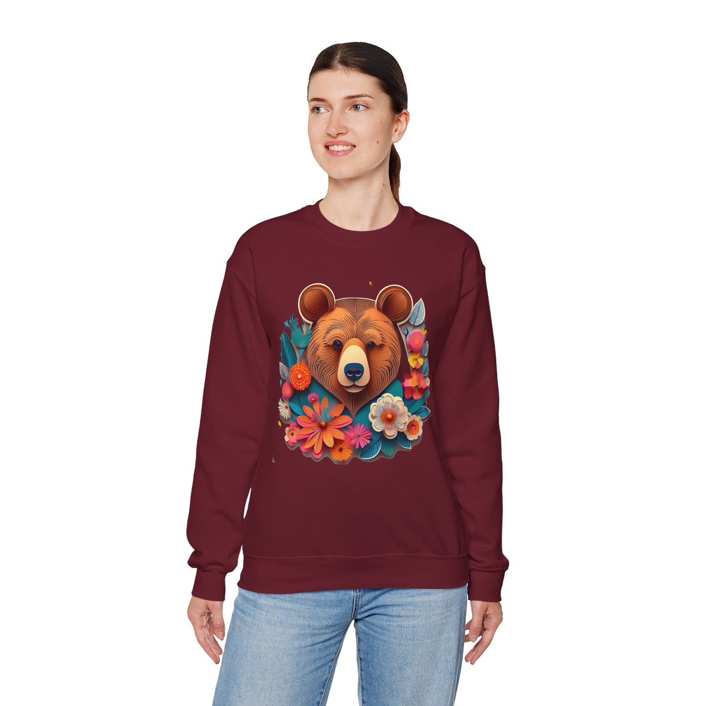 Unisex Floral Bear Sweatshirt, Animals Sweatshirt, Floral Sweatshirt, Art Design Sweatshirt