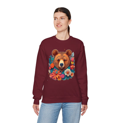 Unisex Floral Bear Sweatshirt Art Design Gildan 18000 Heavy Blend Crewneck