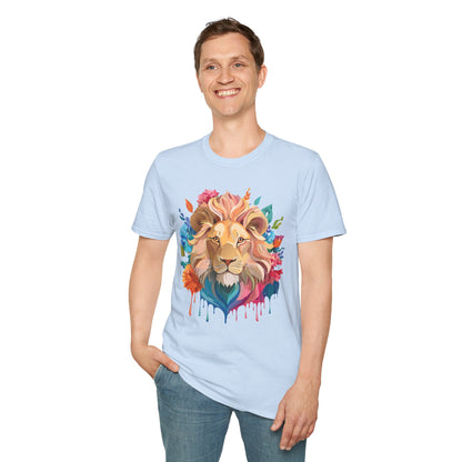 Lion Shirt Unisex Floral Lion Tee Gildan Softstyle 64000 Lightweight Cotton Tee