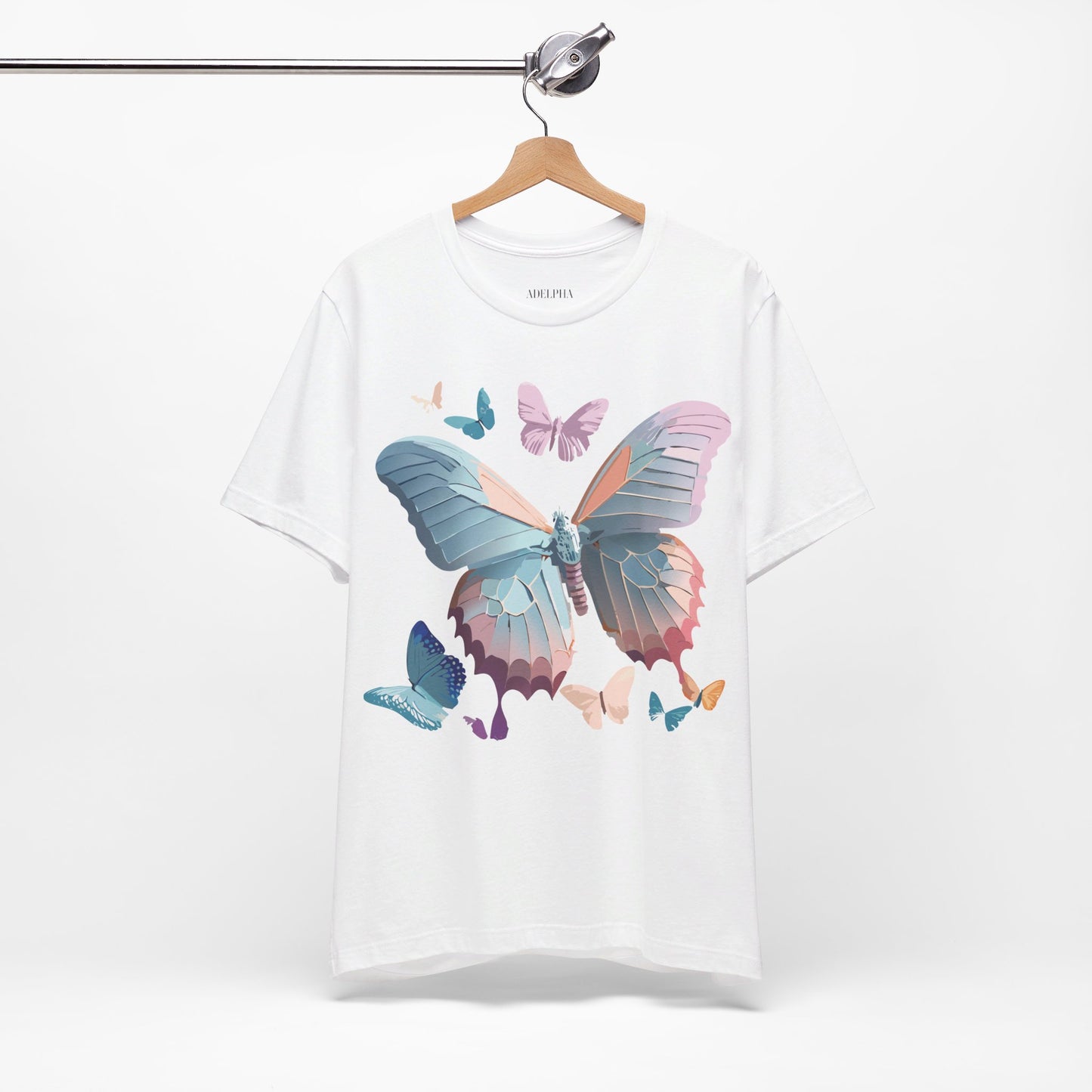 Natural Cotton Tee Shirt with Butterfly