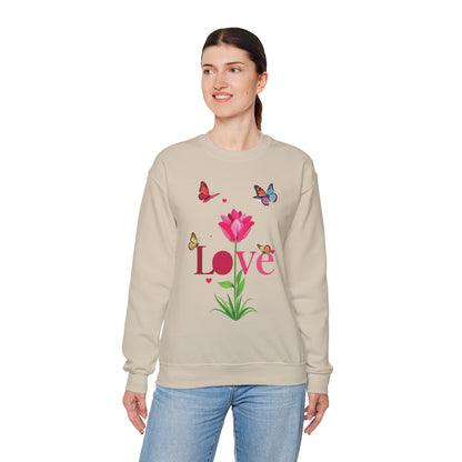 Unisex Floral Love Sweatshirt Floral Butterfly Design Cotton Poly Valentines Day