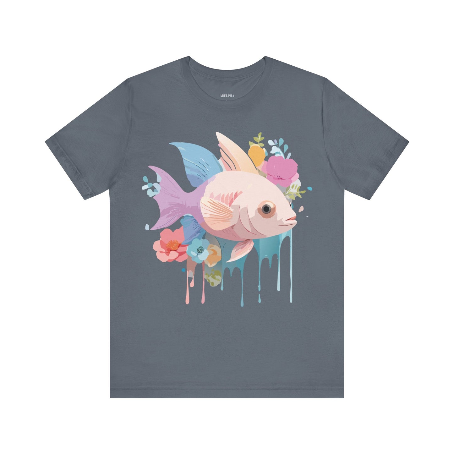 Natural Cotton Tee Shirt with Fish