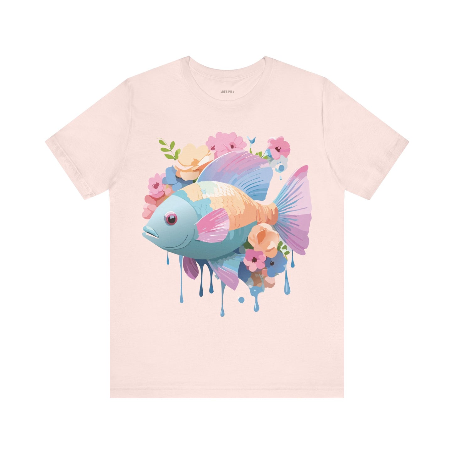 Natural Cotton Tee Shirt with Fish