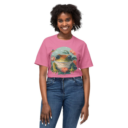 Vintage Frog Art T Shirt With Floral Full Color Print Unisex Tee