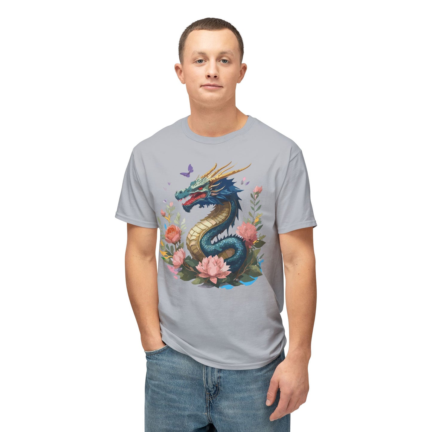 Dragon T-Shirt, Vintage Dragon Tee, Floral Tees, Dragon Art Design Shirt, Tee Shirt with Dragon 2