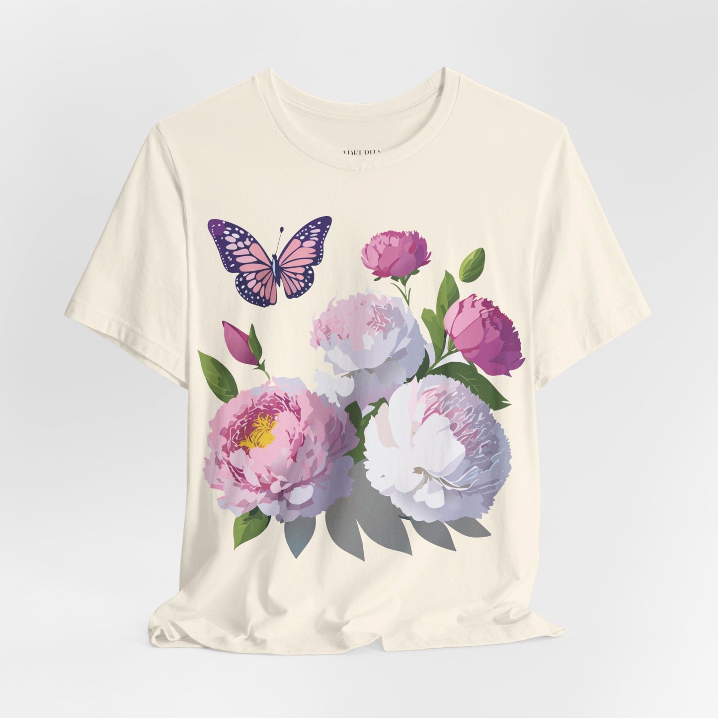 Natural Cotton Tee Shirt with Flowers