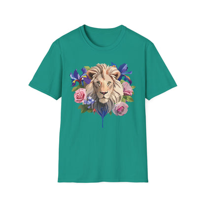 Unisex Lion Shirt Floral Lion Tee Softstyle Gildan 64000 100 Percent Cotton