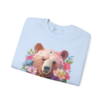Unisex Floral Bear Sweatshirt Art Design Animals Print Gildan 18000