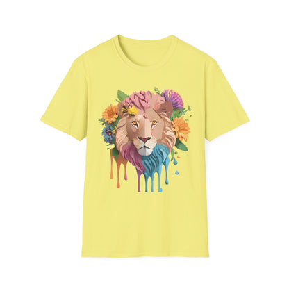 Floral Lion Shirt Unisex Tee Animal Print Gildan Softstyle 64000