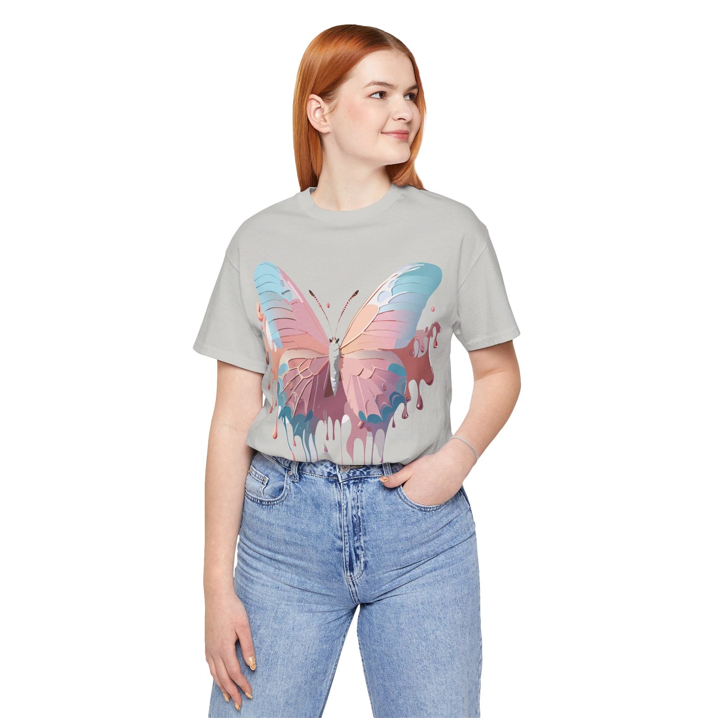 Natural Cotton Tee Shirt with Butterfly