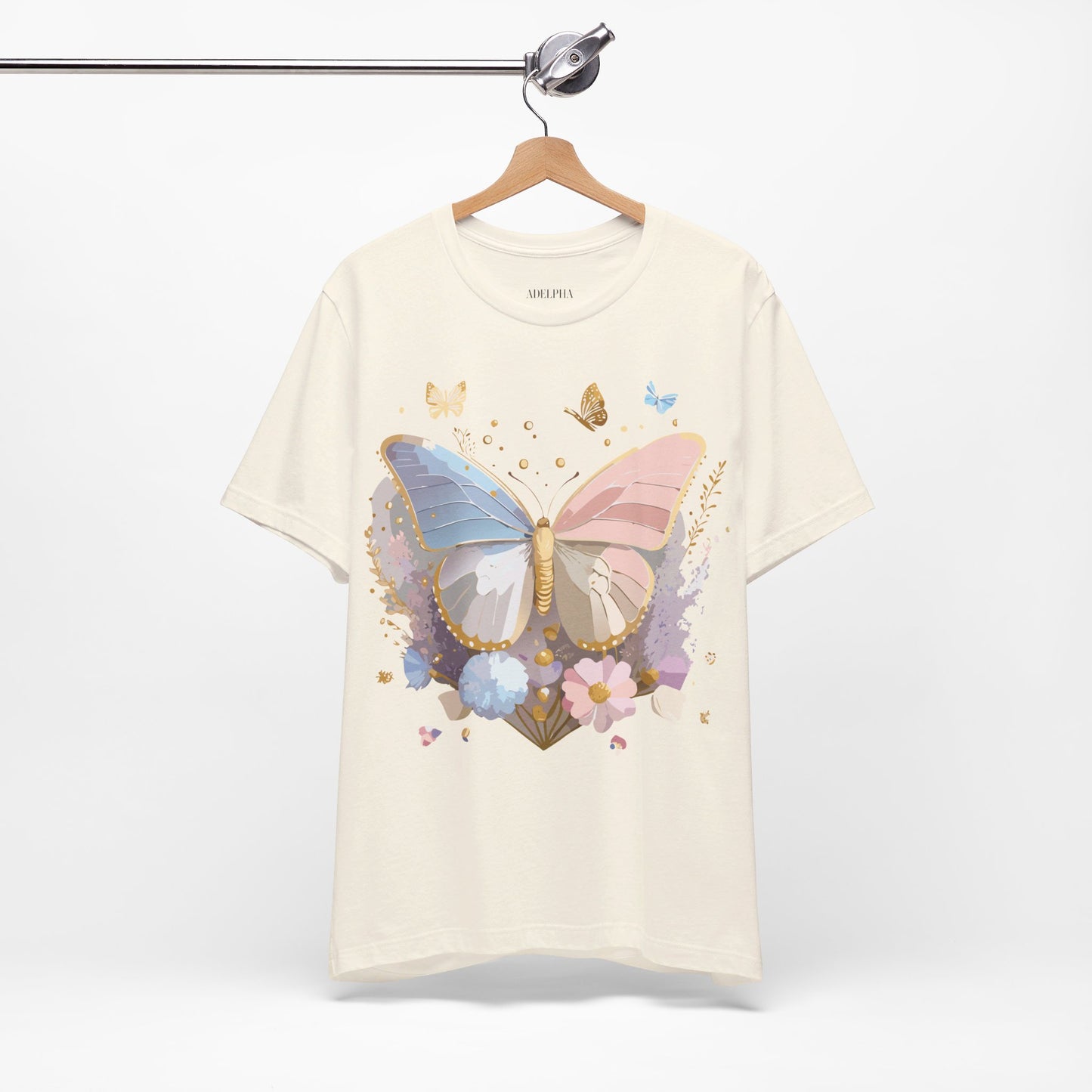 Natural Cotton Tee Shirt with Butterfly