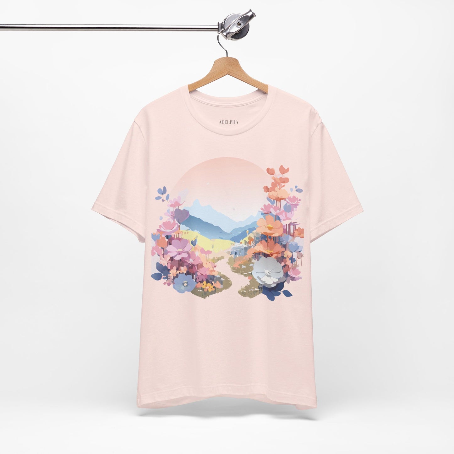 Natural Cotton Tee Shirt with Flowers