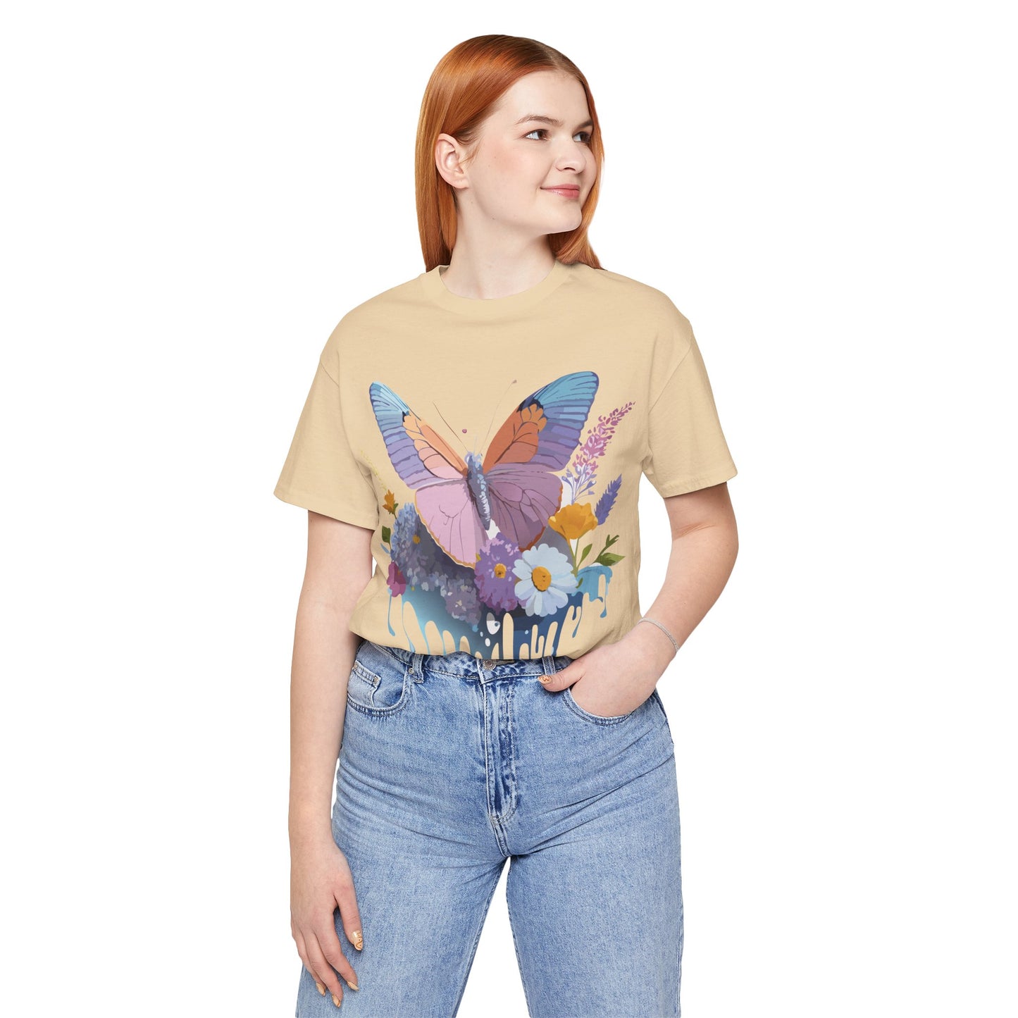 Natural Cotton Tee Shirt with Butterfly