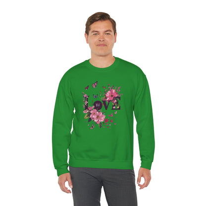 Unisex Floral Love Sweatshirt Fifty Fifty Cotton Poly Valentines Day Gift