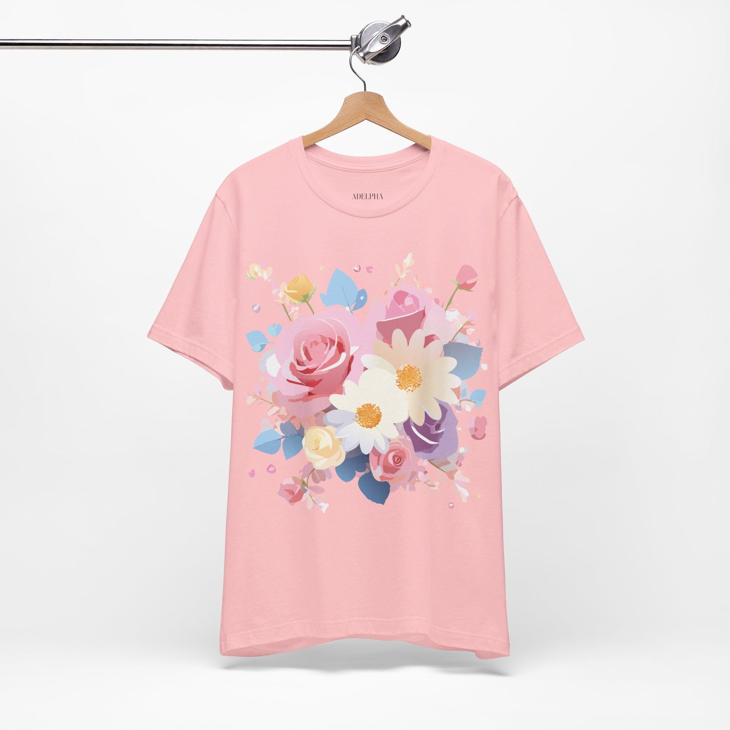 Natural Cotton Tee Shirt with Flowers