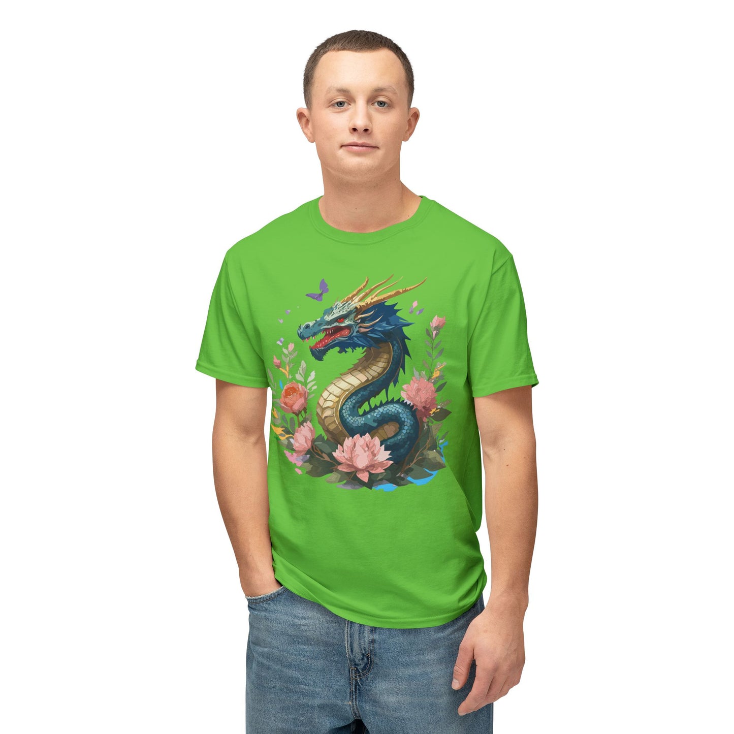 Dragon T-Shirt, Vintage Dragon Tee, Floral Tees, Dragon Art Design Shirt, Tee Shirt with Dragon 2