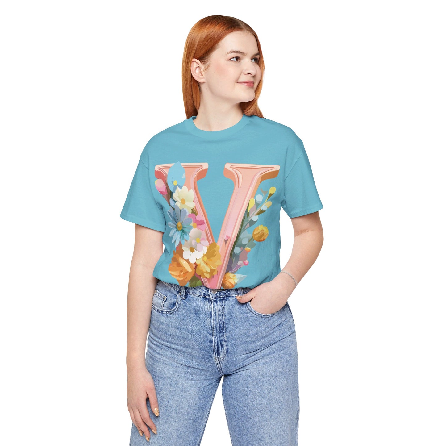 T-Shirt aus natürlicher Baumwolle – Letters Collection – V