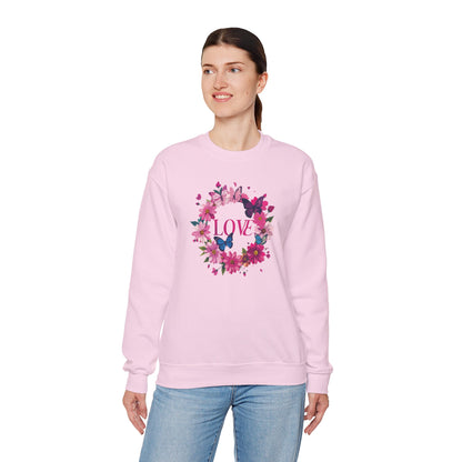 Unisex Floral Love Sweatshirt Butterfly Print 50 50 Cotton Poly Valentines Day