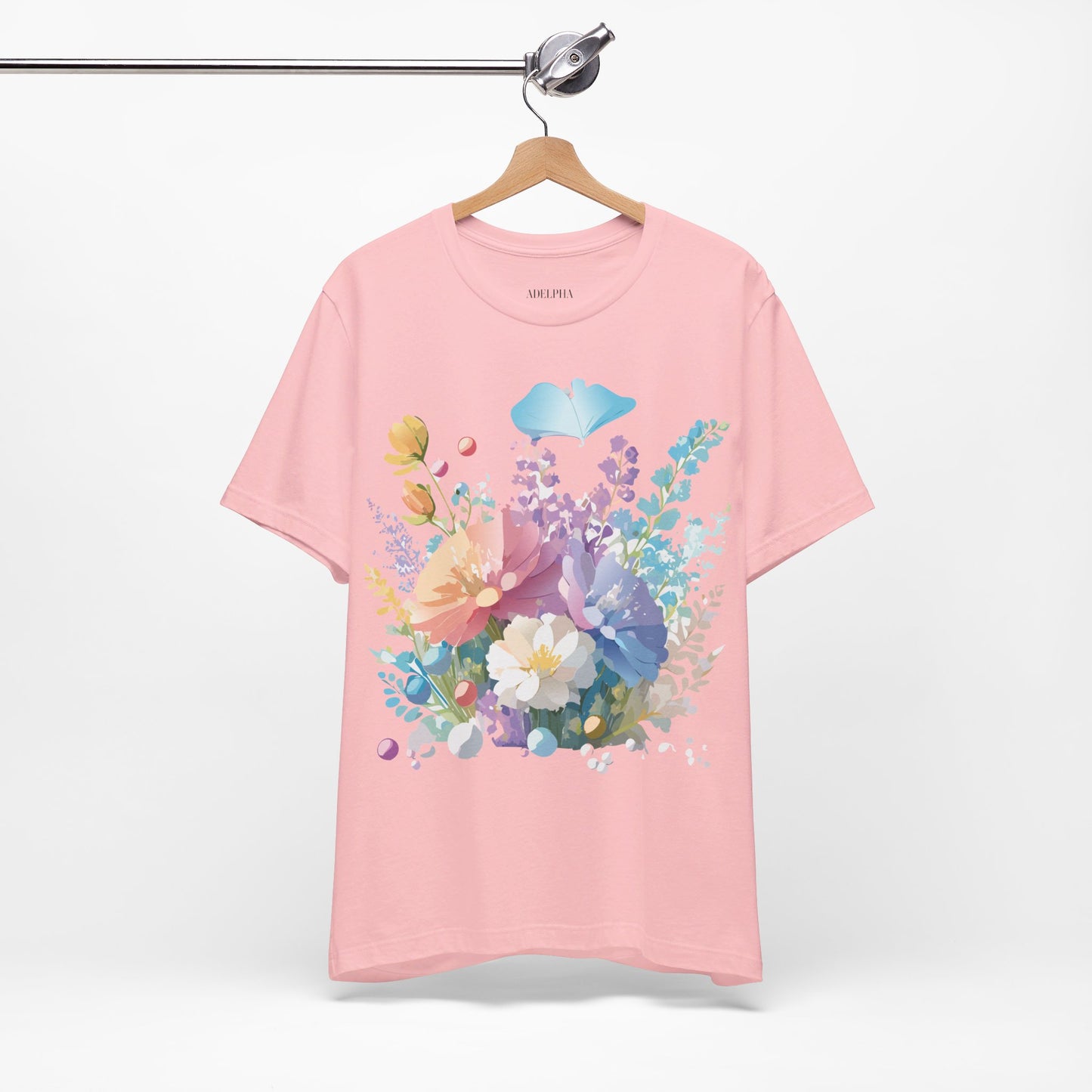 Natural Cotton Tee Shirt with Flowers