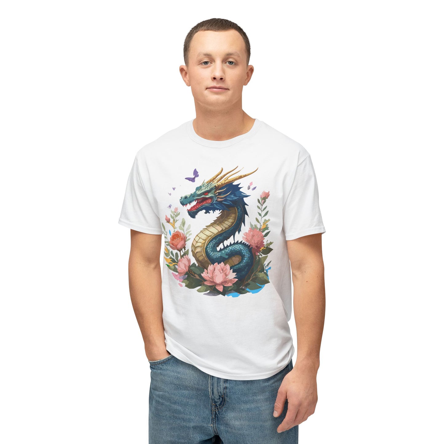 Dragon T-Shirt, Vintage Dragon Tee, Floral Tees, Dragon Art Design Shirt, Tee Shirt with Dragon 2