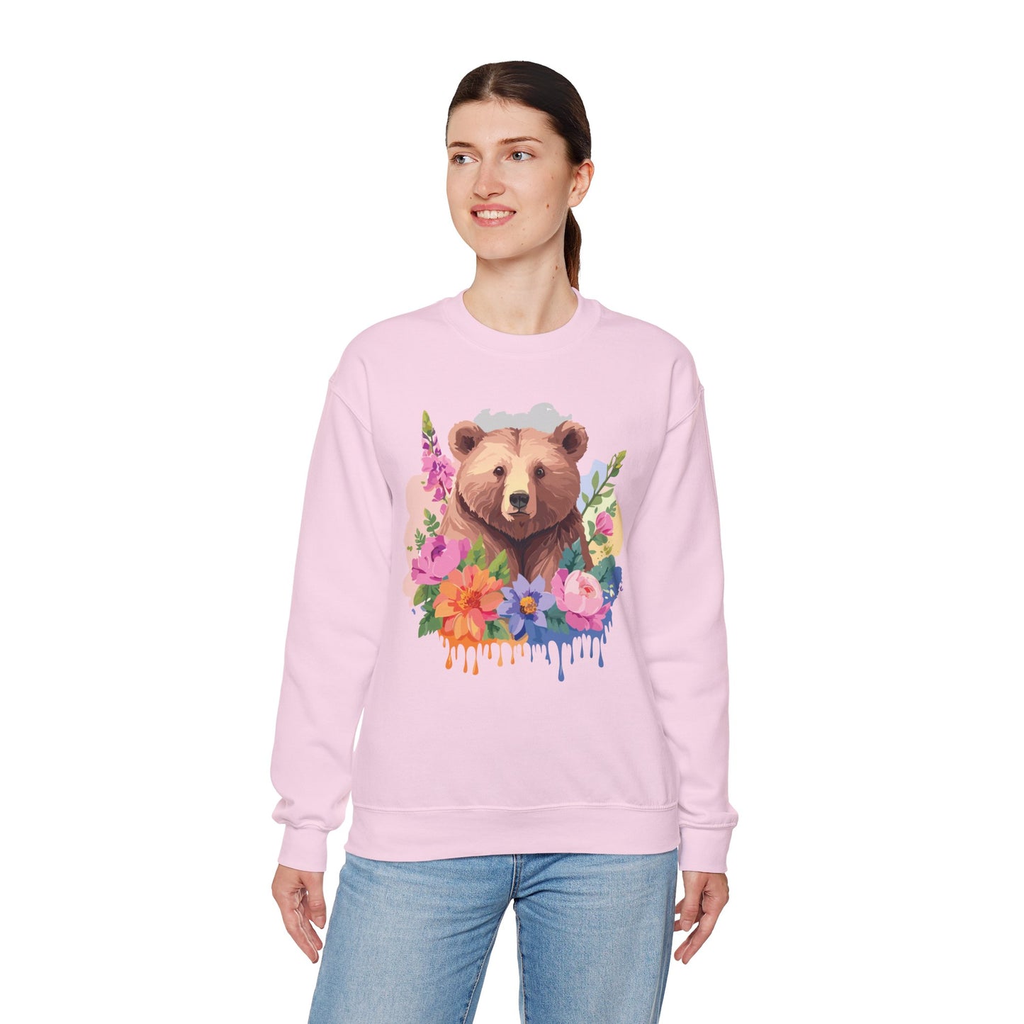Unisex Floral Bear Sweatshirt, Animals Sweatshirt, Floral Sweatshirt, Art Design Sweatshirt