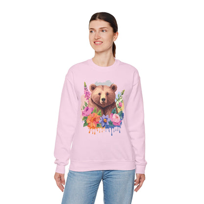 Unisex Floral Bear Sweatshirt With Art Design Animals Print Graphic