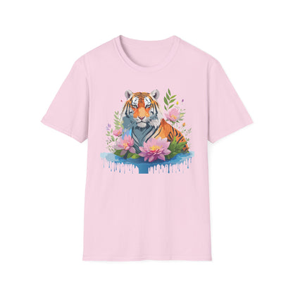 Tiger Print Unisex T Shirt Gildan Softstyle 64000 Animal Tee