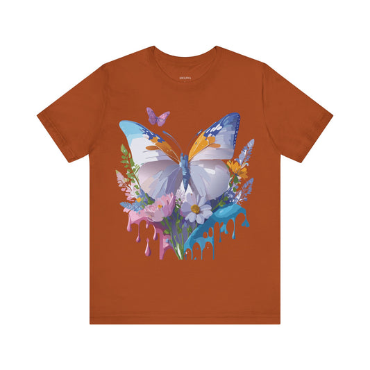 Natural Cotton Tee Shirt with Butterfly