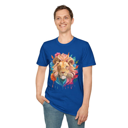 Lion Shirt Unisex Floral Lion Tee Gildan Softstyle 64000 Lightweight Cotton Tee