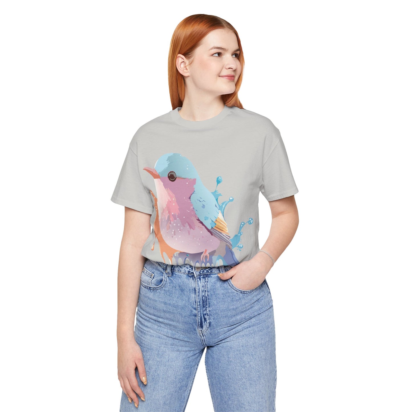 Natural Cotton Tee Shirt with Bird