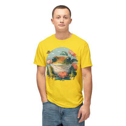 Vintage Frog Art T Shirt With Floral Full Color Print Unisex Tee