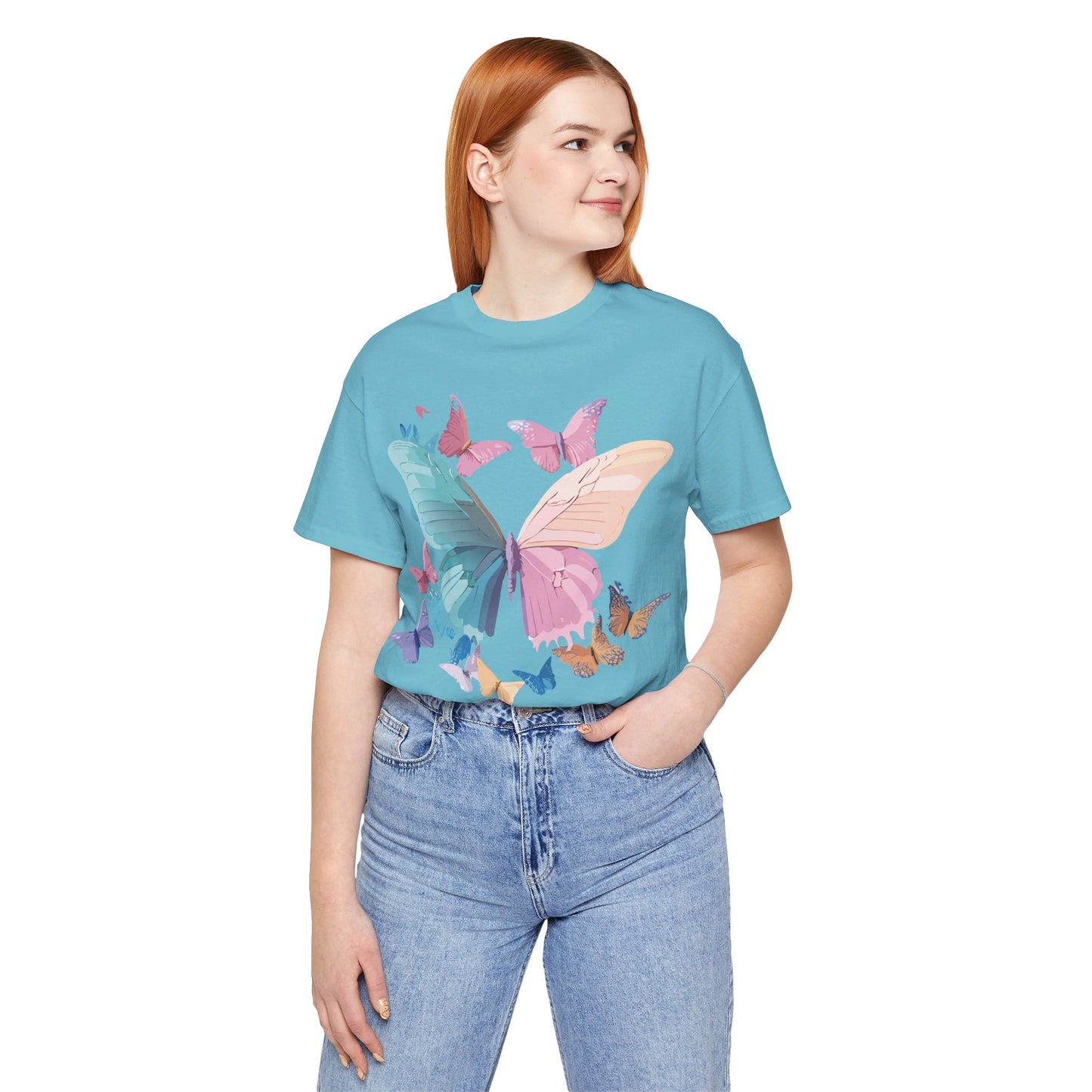 Natural Cotton Tee Shirt with Butterfly