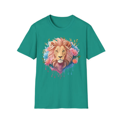 Lion Shirt Unisex Floral Lion Tee 100 Percent Cotton Softstyle Gildan 64000