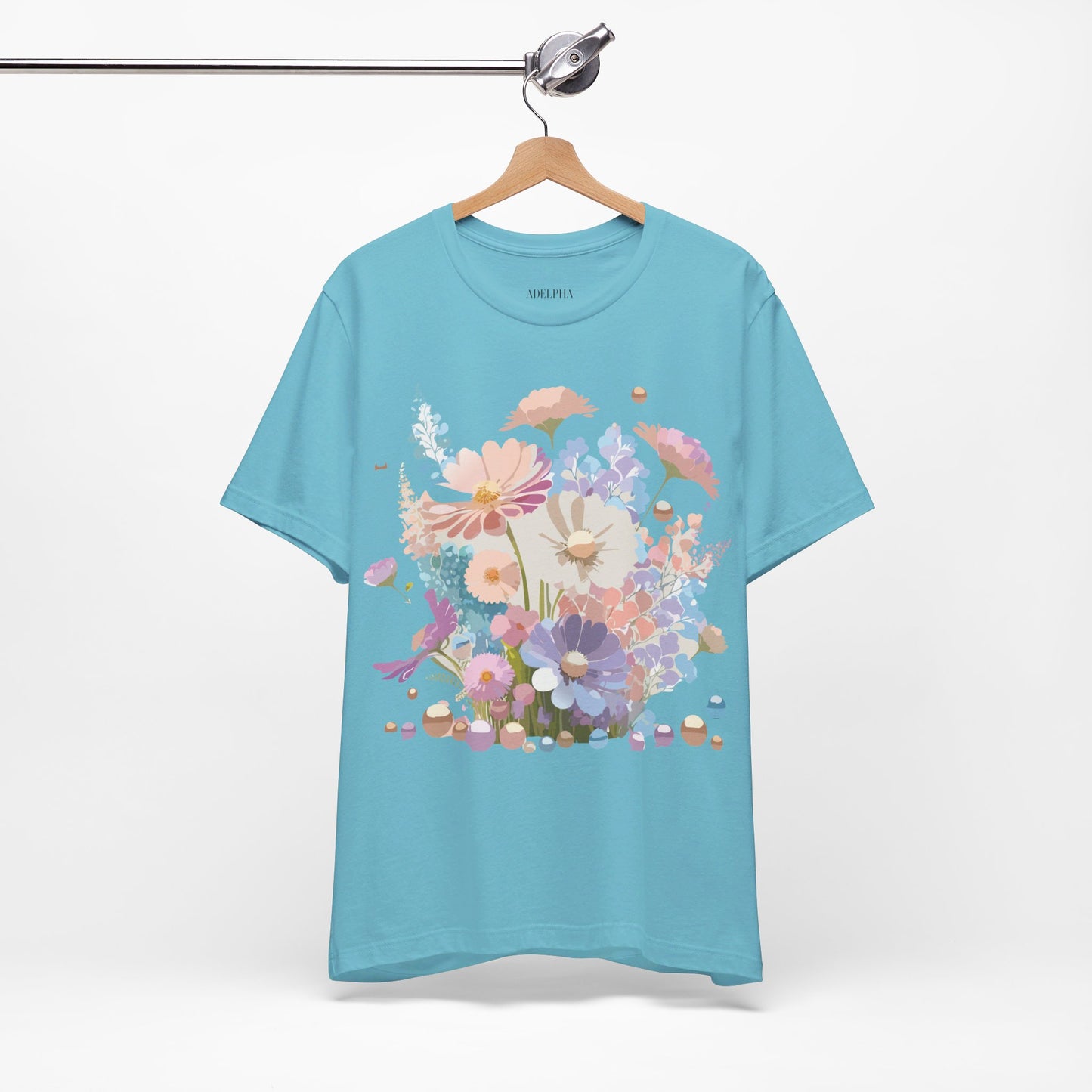 Natural Cotton Tee Shirt with Flowers