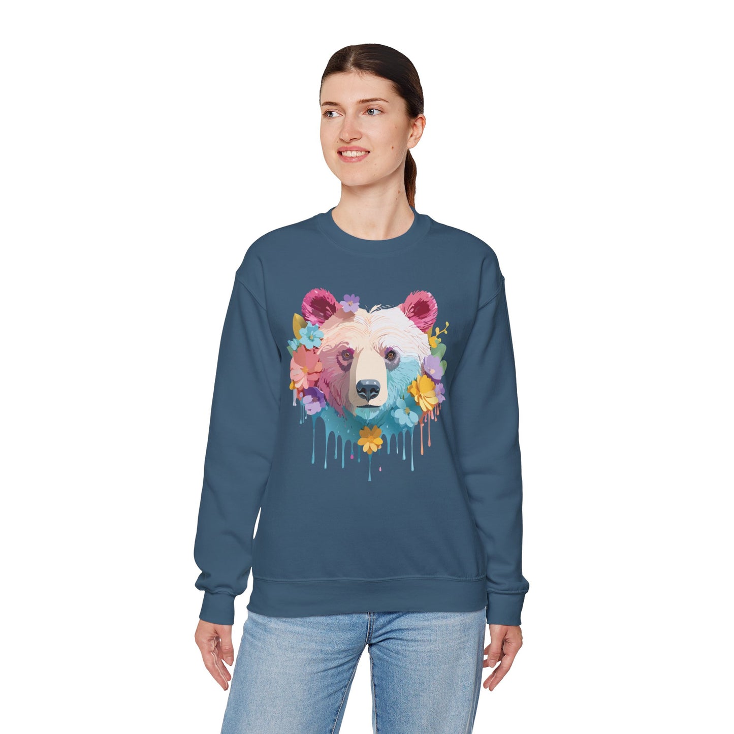 Unisex Floral Bear Sweatshirt, Animals Sweatshirt, Floral Sweatshirt, Art Design Sweatshirt