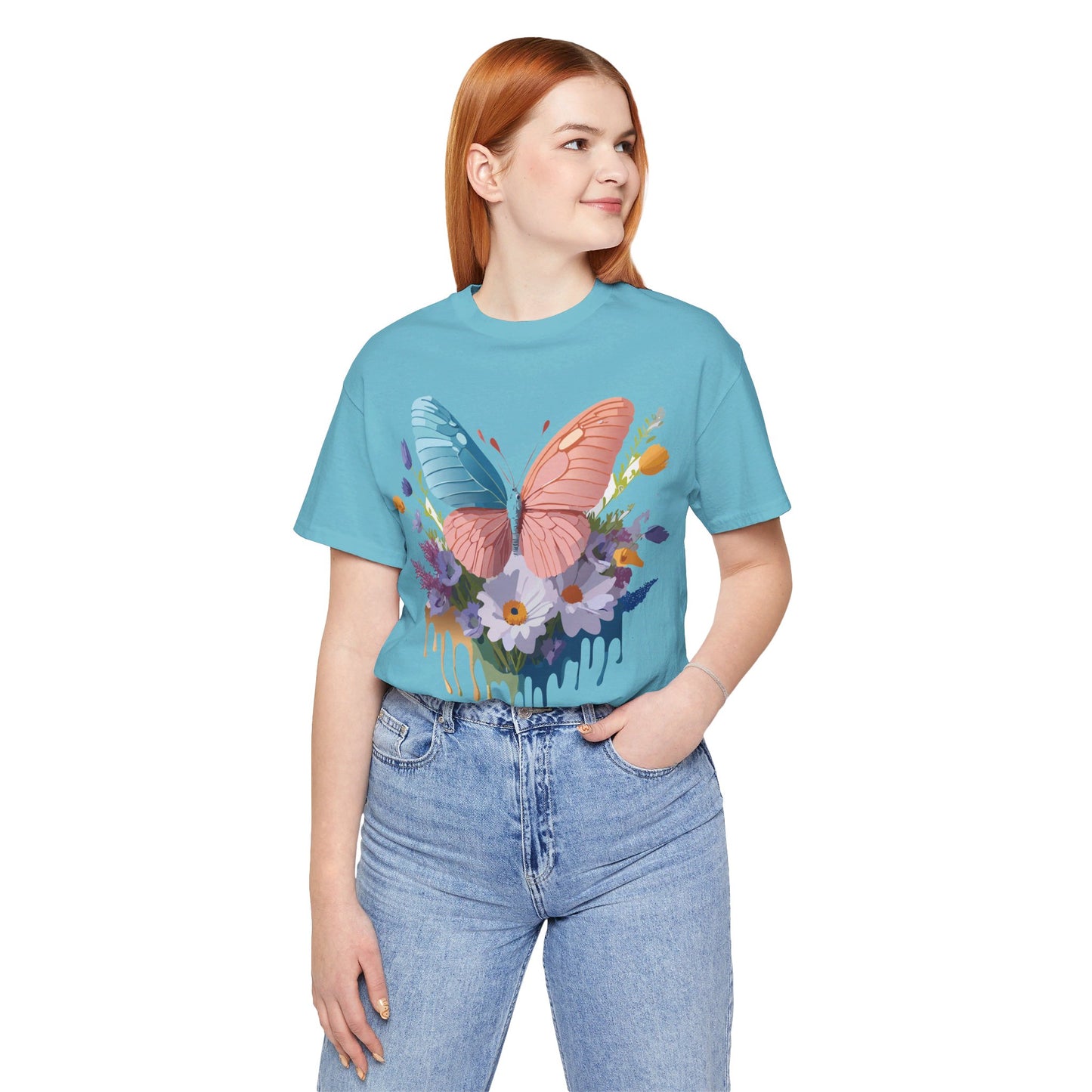 Natural Cotton Tee Shirt with Butterfly