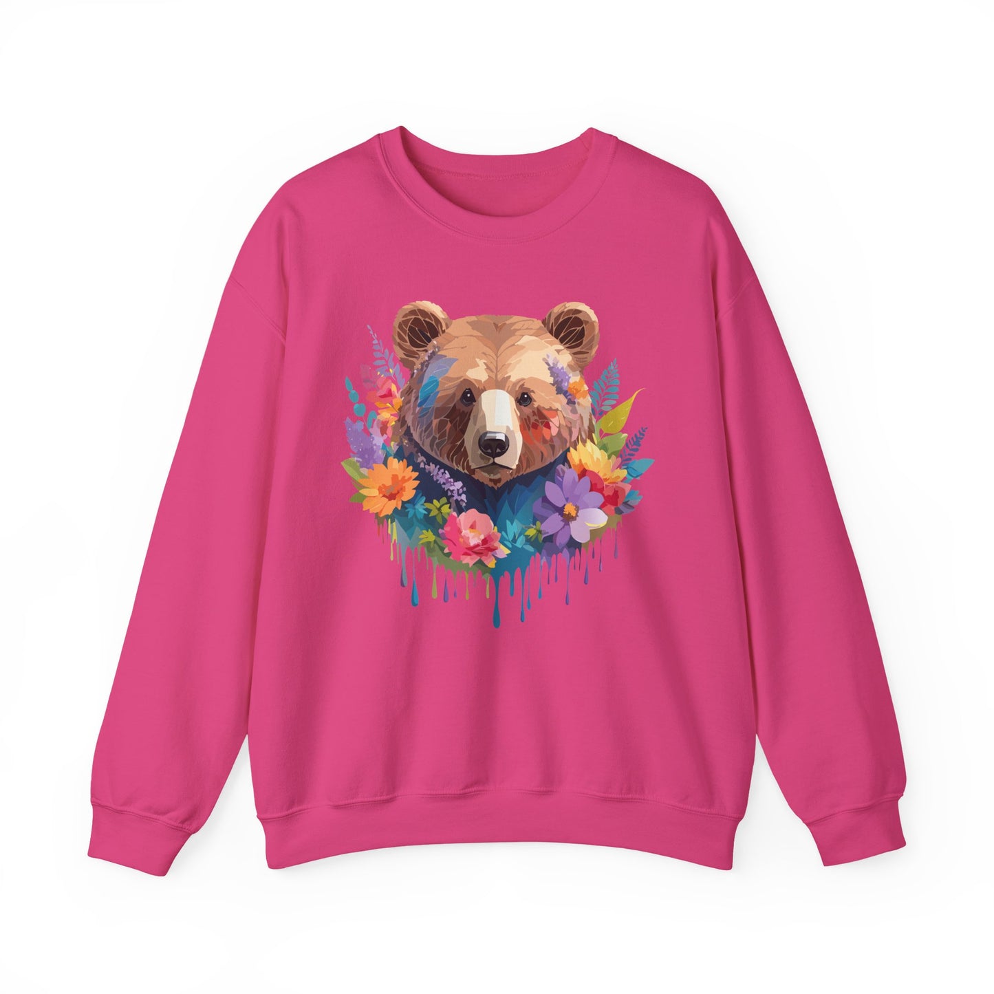 Unisex Floral Bear Sweatshirt, Animals Sweatshirt, Floral Sweatshirt, Art Design Sweatshirt