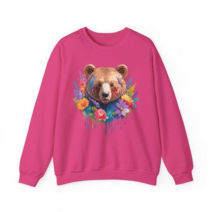 Unisex Floral Bear Sweatshirt Art Design Animals Gildan 18000 Crewneck
