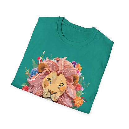 Lion Shirt Unisex Floral Lion Tee Animal Print Softstyle Tee
