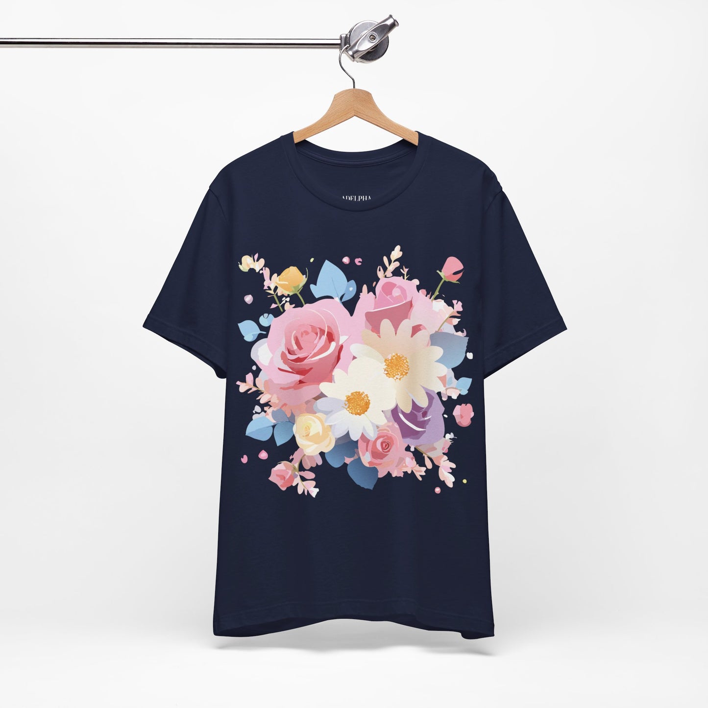 Natural Cotton Tee Shirt with Flowers