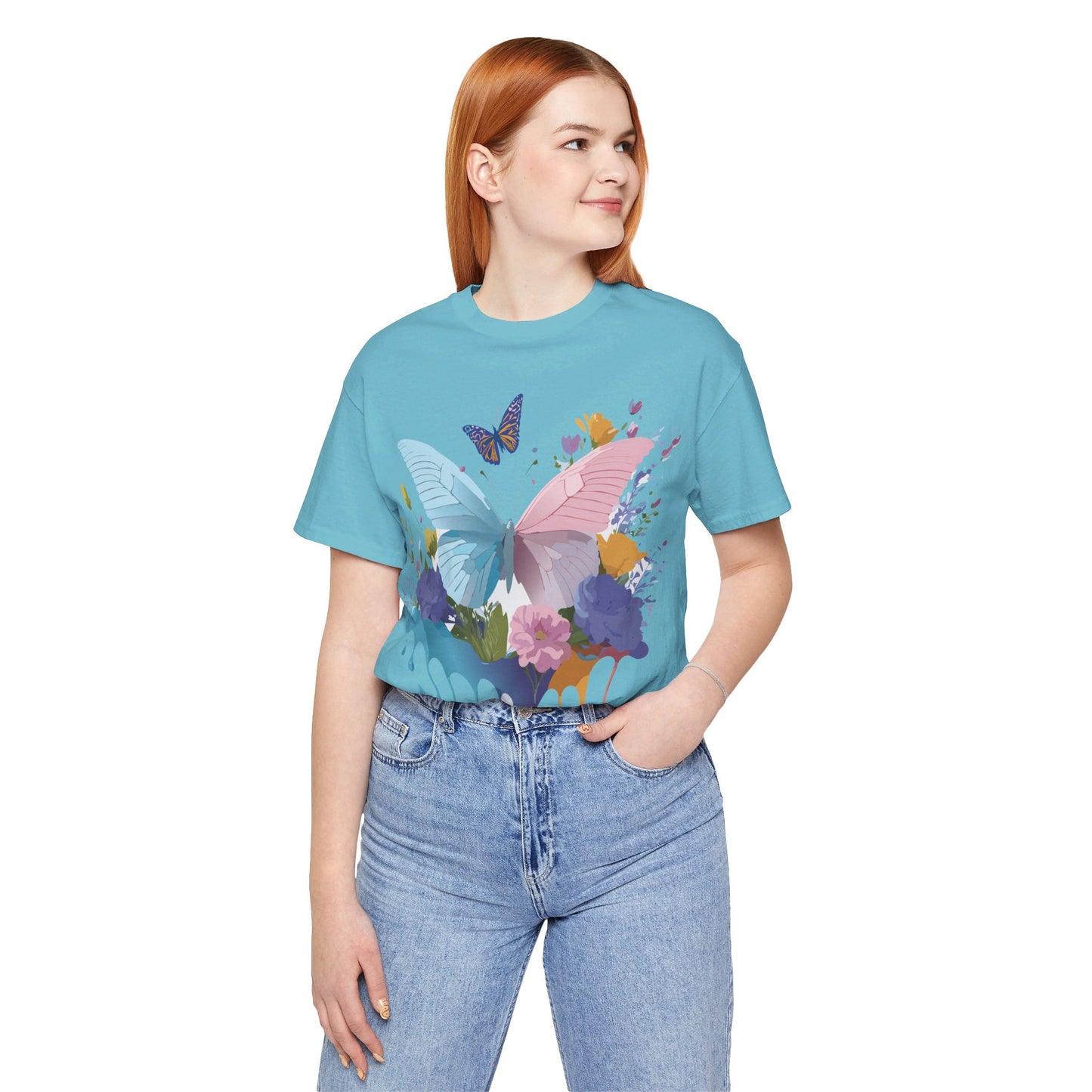 Natural Cotton Tee Shirt with Butterfly