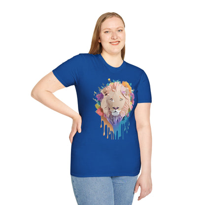 Unisex Lion Shirt Floral Lion Tee Softstyle Gildan 64000 100 Percent Cotton