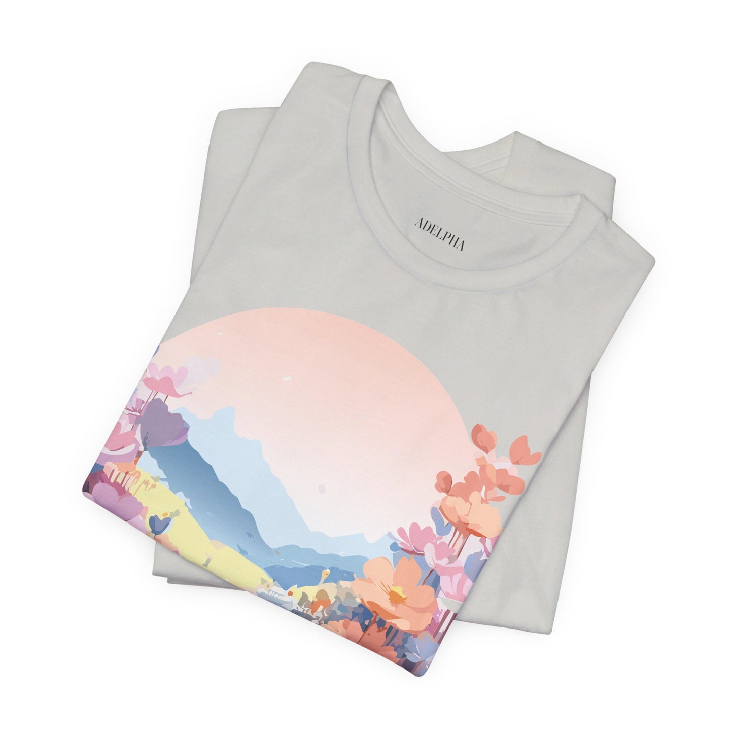 Natural Cotton Tee Shirt with Flowers