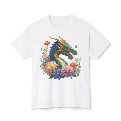 Dragon Art Tee Shirt Unisex Floral Print Cotton Tee USA Made