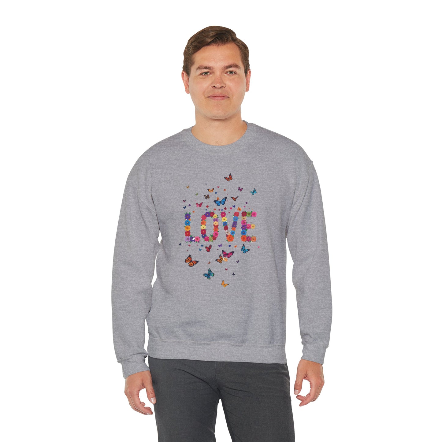 Unisex Floral Love Sweatshirt Fifty Fifty Cotton Poly Valentines Day