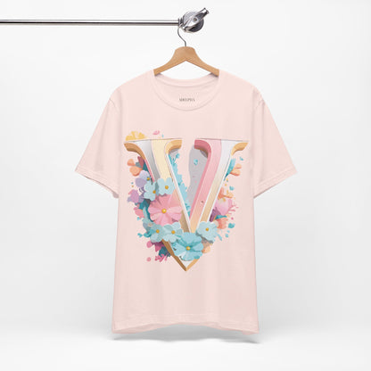 Natural Cotton Tee Shirt - Letters Collection - V Printify
