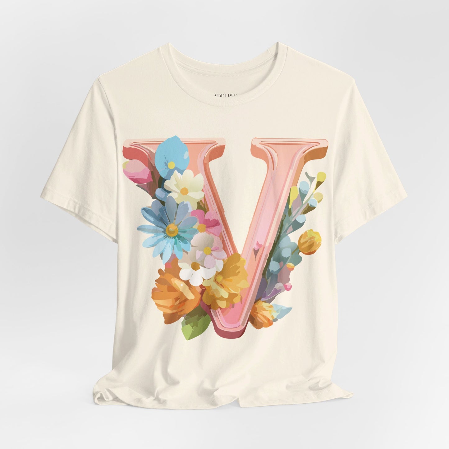 T-Shirt aus natürlicher Baumwolle – Letters Collection – V